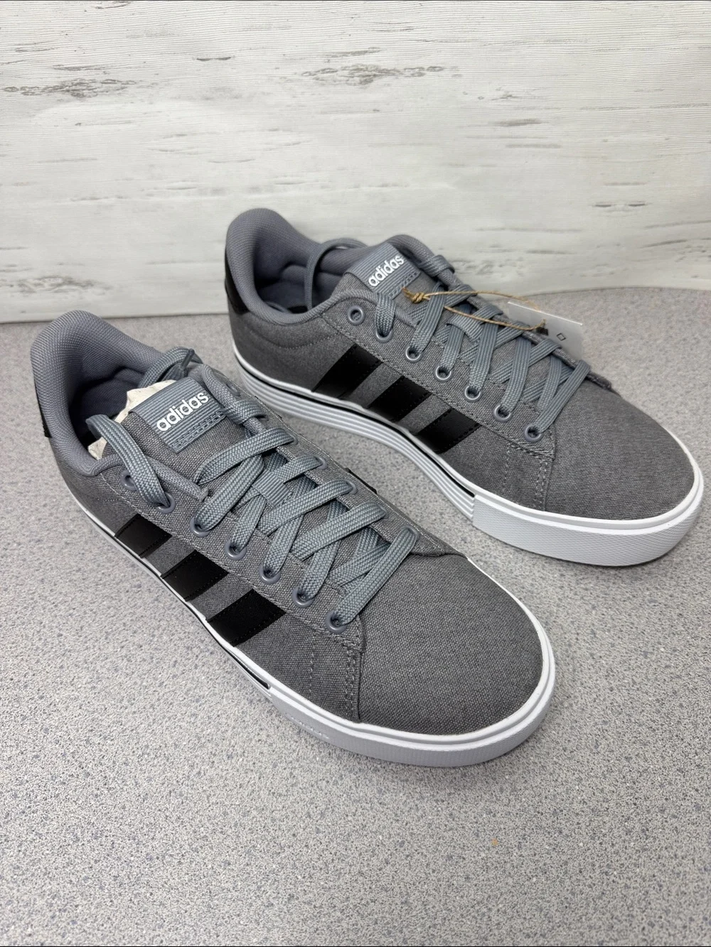 adidas Gray Low-Top Canvas Sneakers with Black Stripes